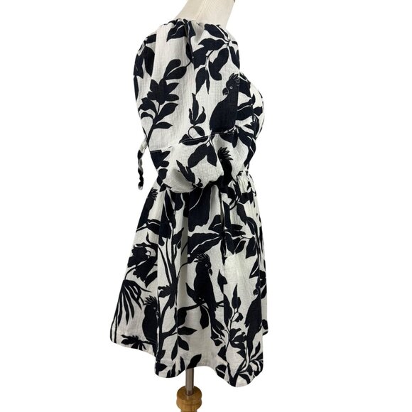 Maeve By Anthropologie Dress Women's Small Puff Sleeve Mini Back Bow Bird Print - Picture 14 of 16